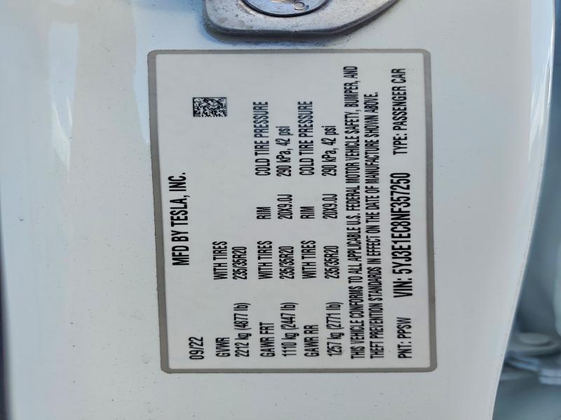 Продаж на аукціоні авто 2022 Tesla Model 3, vin: 5YJ3E1EC8NF357250, номер лоту: 48304316