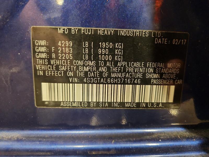 51751576 :رقم المزاد ، 4S3GTAL66H3716746 vin ، 2017 Subaru Impreza مزاد بيع