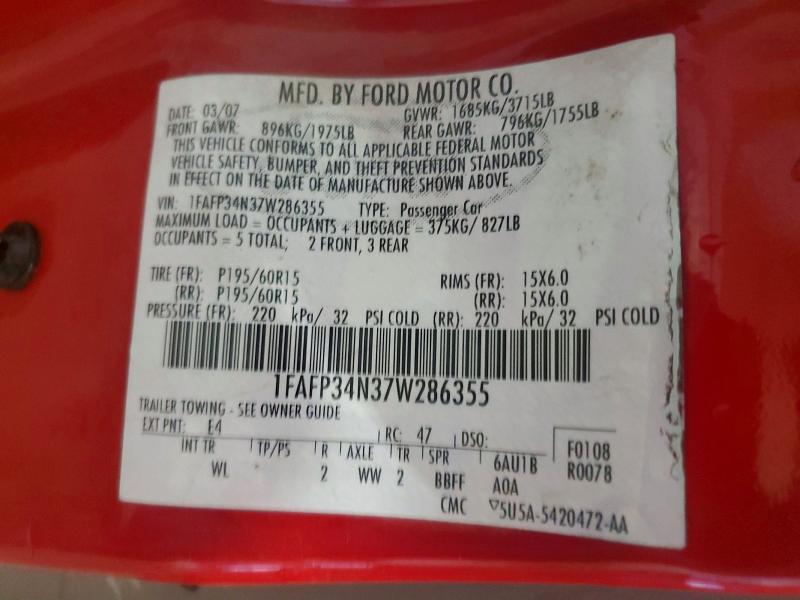Продаж на аукціоні авто 2007 Ford Focus, vin: 1FAFP34N37W286355, номер лоту: 48152986