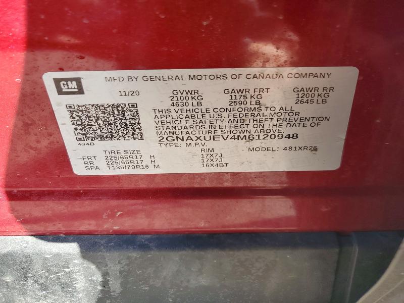 2021 Chevrolet Equinox მანქანა იყიდება აუქციონზე, vin: 2GNAXUEV4M6120948, აუქციონის ნომერი: 49016366