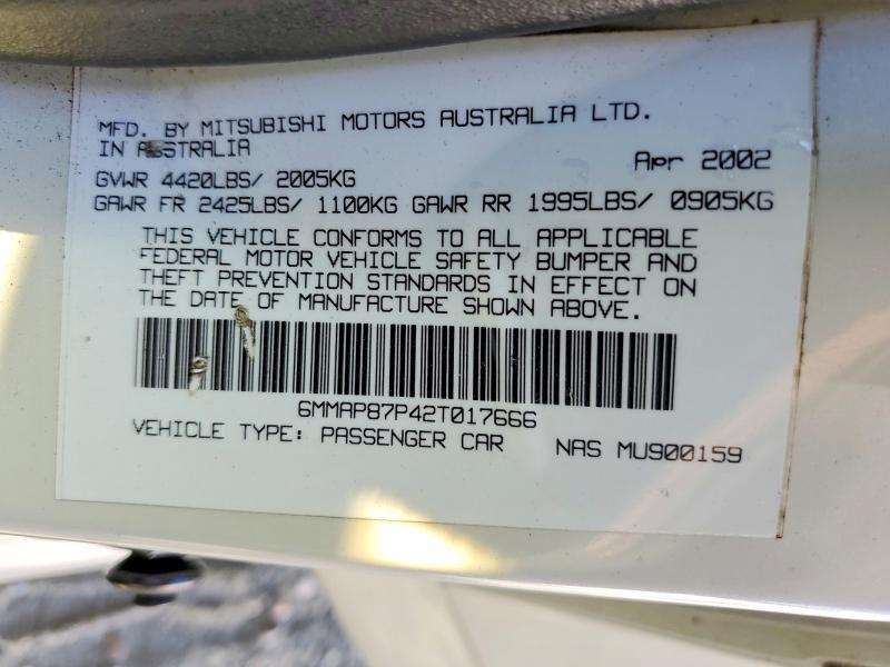 Продаж на аукціоні авто 2002 Mitsubishi Diamante, vin: 6MMAP87P42T017666, номер лоту: 50086796
