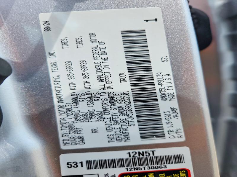 2024 Toyota Tundra მანქანა იყიდება აუქციონზე, vin: 5TFJA5DB9RX233101, აუქციონის ნომერი: 50186076