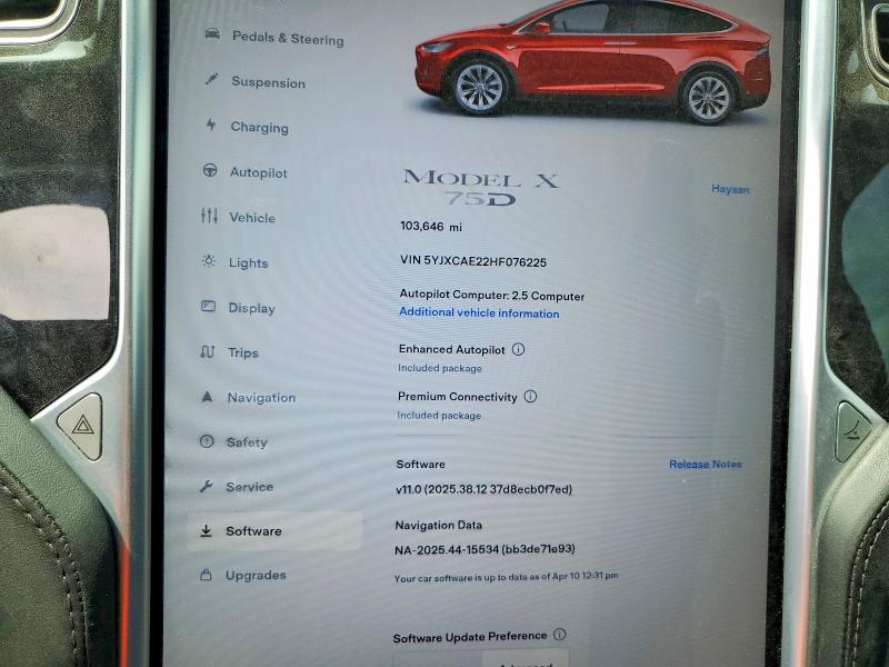 Aukcja sprzedaży 2017 Tesla Model X, vin: 5YJXCAE22HF076225, numer aukcji: 47779586