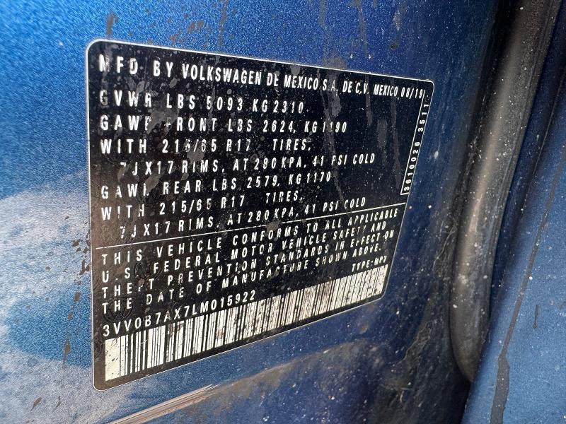 2020 Volkswagen Tiguan მანქანა იყიდება აუქციონზე, vin: 3VV0B7AX7LM015922, აუქციონის ნომერი: 51894766