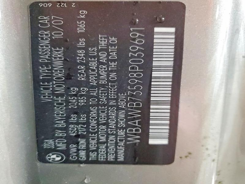 49037266 :رقم المزاد ، WBAWB73598P039691 vin ، 2008 Bmw 335 مزاد بيع