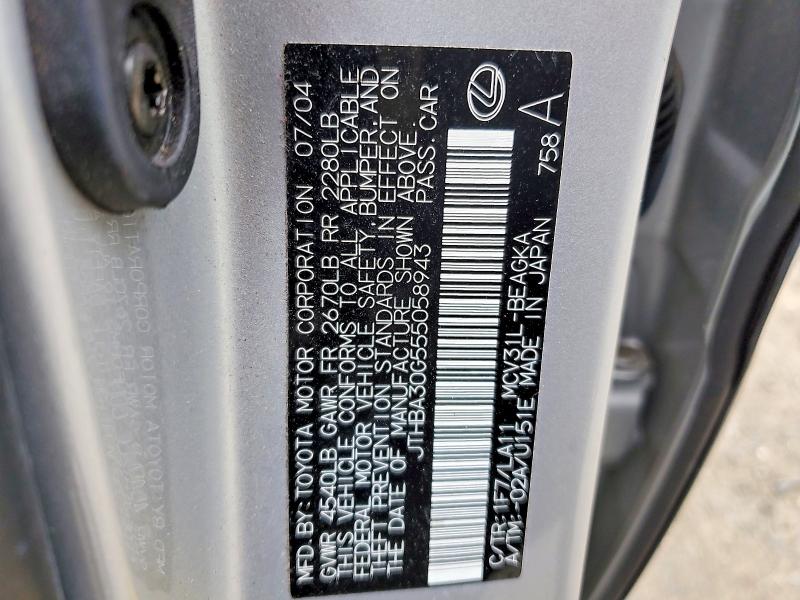 51714016 :رقم المزاد ، JTHBA30G555058943 vin ، 2005 Lexus Es مزاد بيع