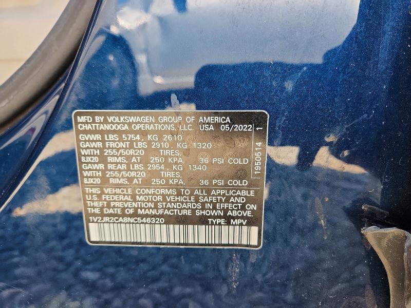 2022 Volkswagen Atlas მანქანა იყიდება აუქციონზე, vin: 1V2JR2CA8NC546320, აუქციონის ნომერი: 49377846