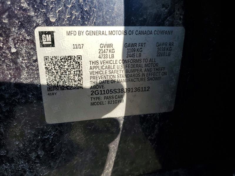 48783586 :رقم المزاد ، 2G1105S38J9136112 vin ، 2018 Chevrolet Impala مزاد بيع