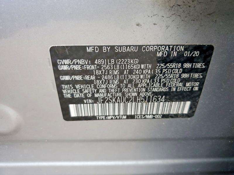 51247946 :رقم المزاد ، JF2SKAUC2LH511634 vin ، 2020 Subaru Forester مزاد بيع