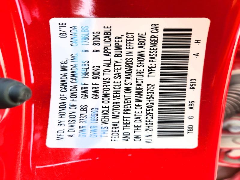 2016 Honda Civic მანქანა იყიდება აუქციონზე, vin: 2HGFC2F5XGH543752, აუქციონის ნომერი: 49806376