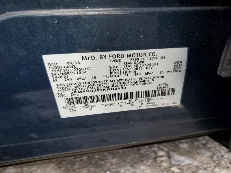 2019 Ford Edge მანქანა იყიდება აუქციონზე, vin: 2FMPK3J99KBB08301, აუქციონის ნომერი: 51104116