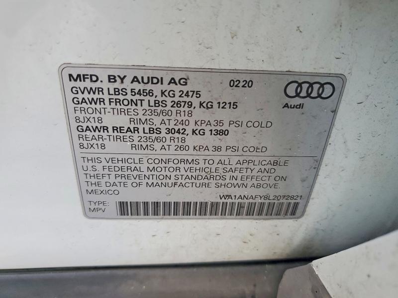 50884306 :رقم المزاد ، WA1ANAFY8L2072821 vin ، 2020 Audi Q5 مزاد بيع