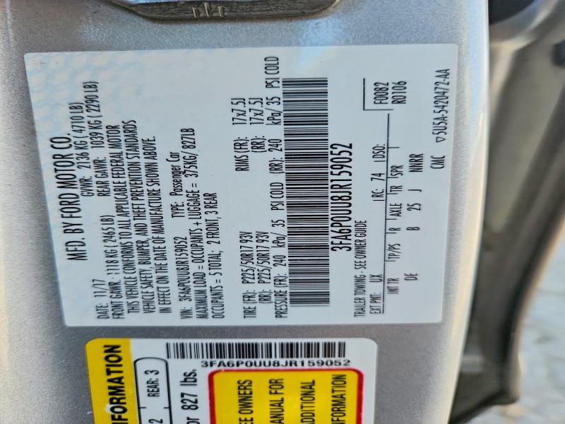 Продажа на аукционе авто 2018 Ford Fusion, vin: 3FA6P0UU8JR159052, номер лота: 48521166