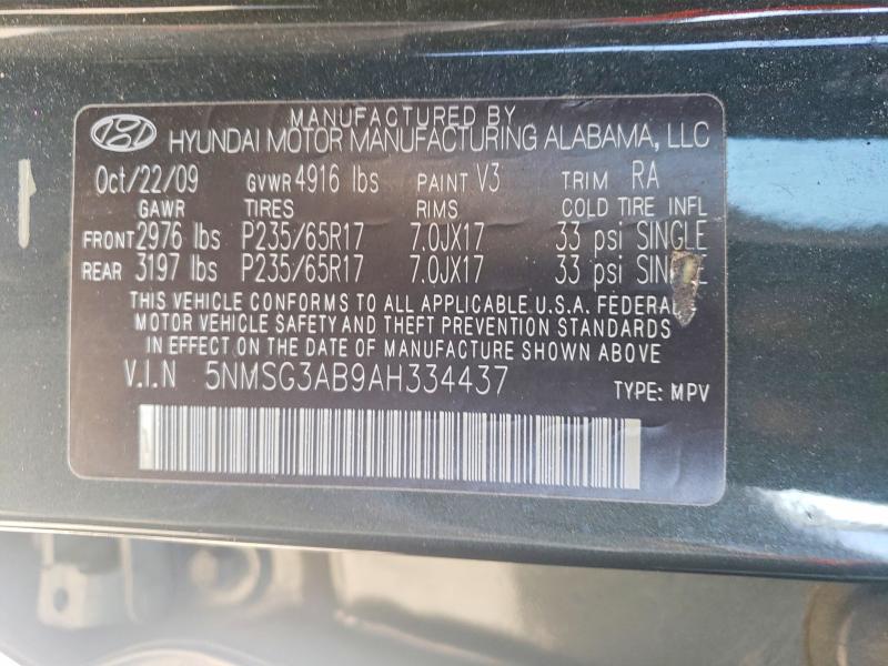 2010 Hyundai Santa Fe მანქანა იყიდება აუქციონზე, vin: 5NMSG3AB9AH334437, აუქციონის ნომერი: 49631706