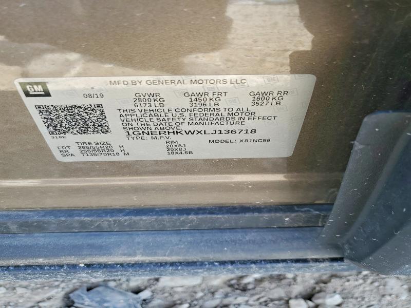 50623416 :رقم المزاد ، 1GNERHKWXLJ136718 vin ، 2020 Chevrolet Traverse مزاد بيع
