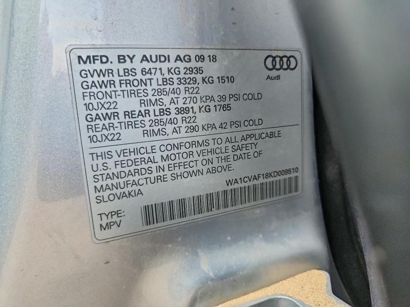 Продажа на аукционе авто 2019 Audi Q8, vin: WA1CVAF18KD009510, номер лота: 52168146