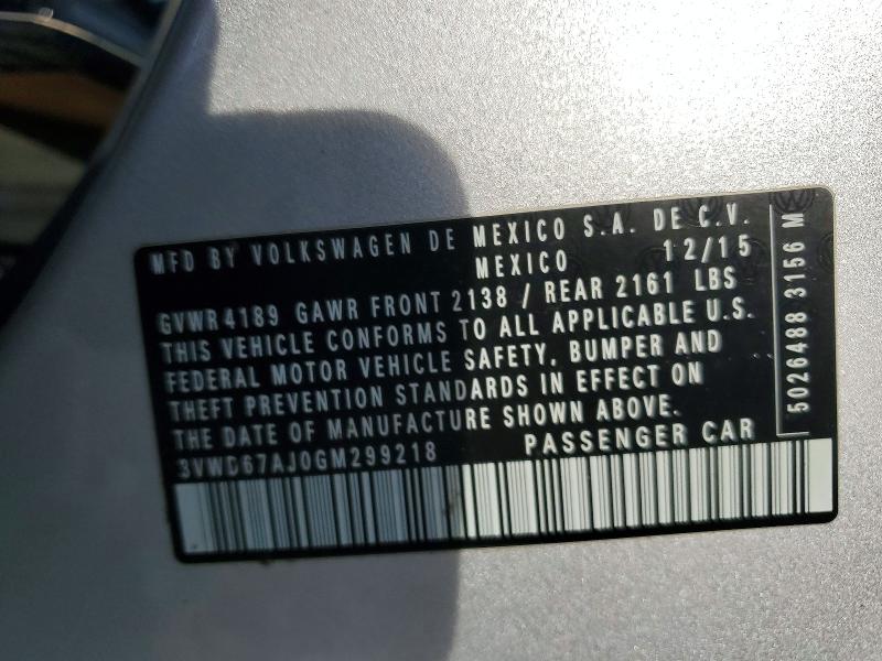 Продажа на аукционе авто 2016 Volkswagen Jetta, vin: 3VWD67AJ0GM299218, номер лота: 49276756