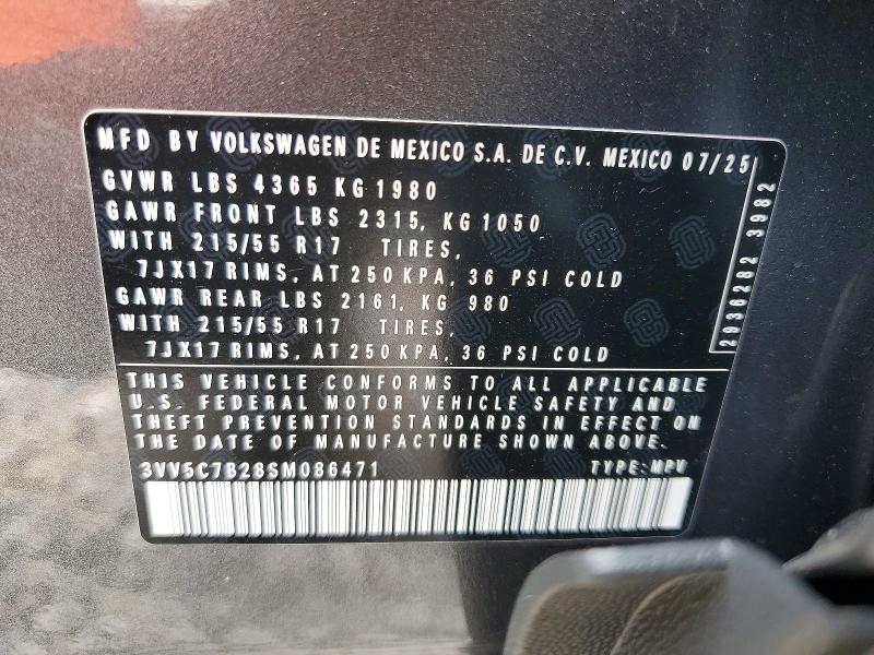 49239296 :رقم المزاد ، 3VV5C7B28SM086471 vin ، 2025 Volkswagen Taos مزاد بيع