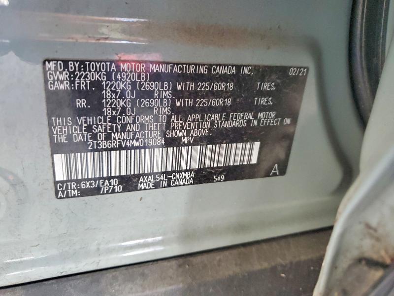 Aukcja sprzedaży 2021 Toyota Rav4 Hybrid, vin: 2T3B6RFV4MW019084, numer aukcji: 47788356