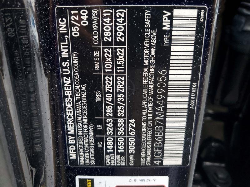 48389386 :رقم المزاد ، 4JGFB6BB7MA499056 vin ، 2021 Mercedes-benz Gle مزاد بيع
