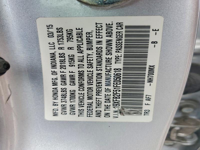 Продаж на аукціоні авто 2015 Honda Civic, vin: 19XFB2F51FE050618, номер лоту: 48480786