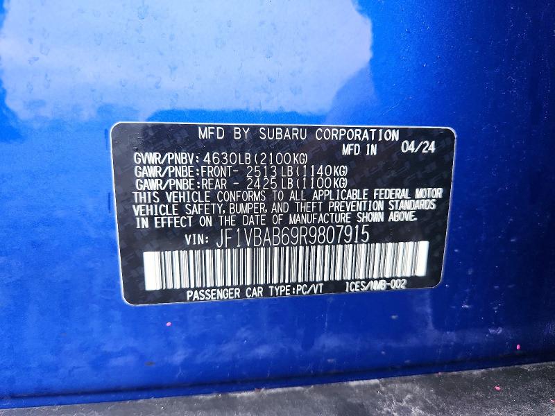 49278006 :رقم المزاد ، JF1VBAB69R9807915 vin ، 2024 Subaru Wrx مزاد بيع