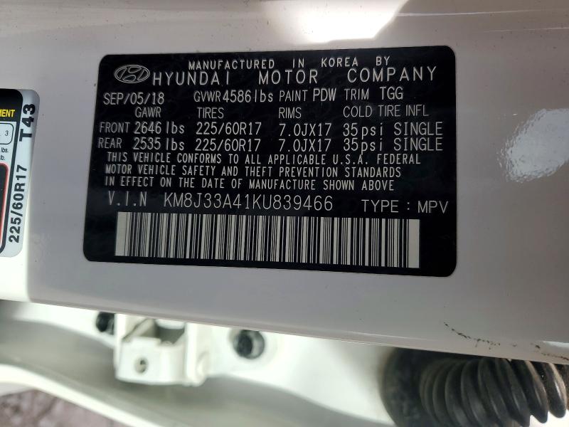 Продажа на аукционе авто 2019 Hyundai Tucson, vin: KM8J33A41KU839466, номер лота: 51330076