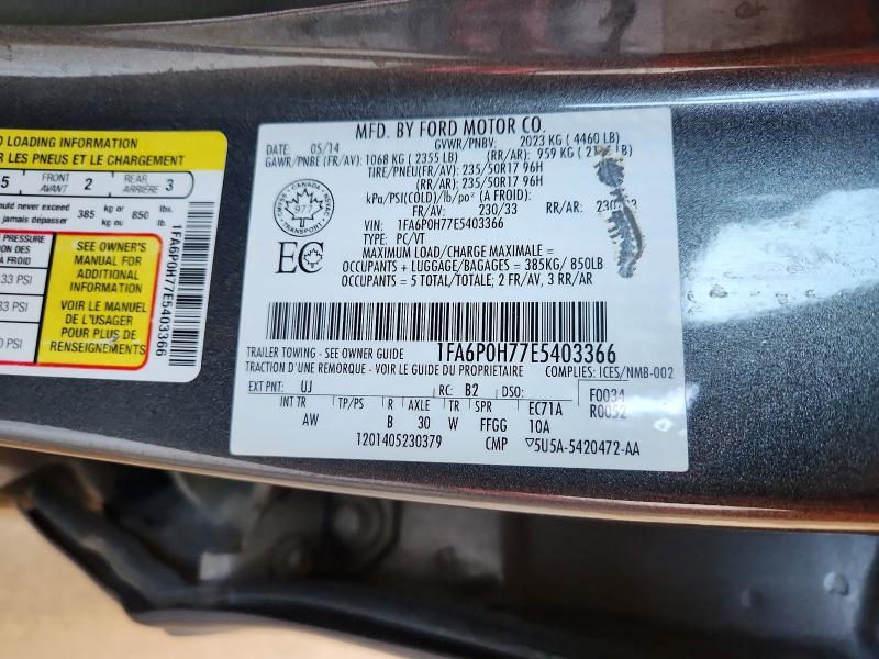 2014 Ford Fusion მანქანა იყიდება აუქციონზე, vin: 1FA6P0H77E5403366, აუქციონის ნომერი: 50719536