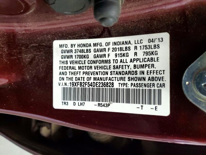 48099776 :رقم المزاد ، 19XFB2F54DE236828 vin ، 2013 Honda Civic مزاد بيع