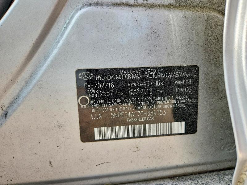 49338466 :رقم المزاد ، 5NPE34AF7GH389353 vin ، 2016 Hyundai Sonata مزاد بيع