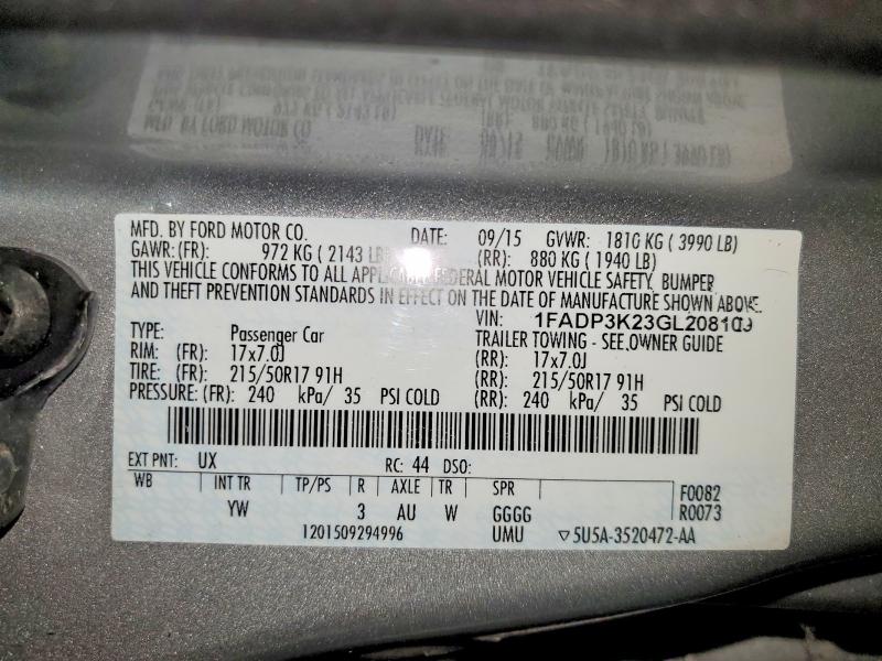 Продажа на аукционе авто 2016 Ford Focus, vin: 1FADP3K23GL208109, номер лота: 51314616