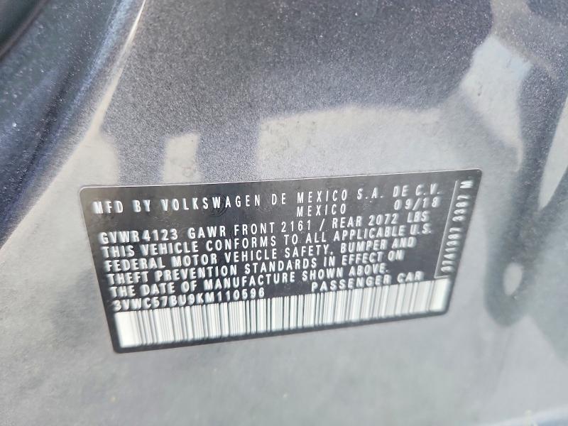 48247136 :رقم المزاد ، 3VWC57BU9KM110596 vin ، 2019 Volkswagen Jetta مزاد بيع
