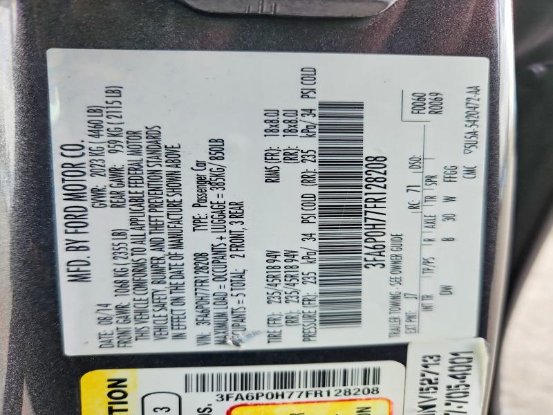 2015 Ford Fusion მანქანა იყიდება აუქციონზე, vin: 3FA6P0H77FR128208, აუქციონის ნომერი: 50786336