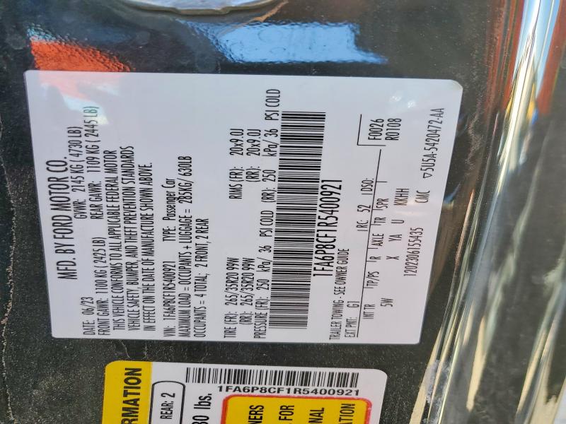 2024 Ford Mustang მანქანა იყიდება აუქციონზე, vin: 1FA6P8CF1R5400921, აუქციონის ნომერი: 49545896