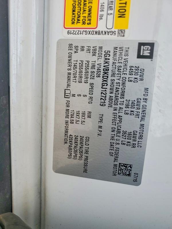 Продаж на аукціоні авто 2016 Buick Enclave, vin: 5GAKVBKDXGJ127219, номер лоту: 50262316