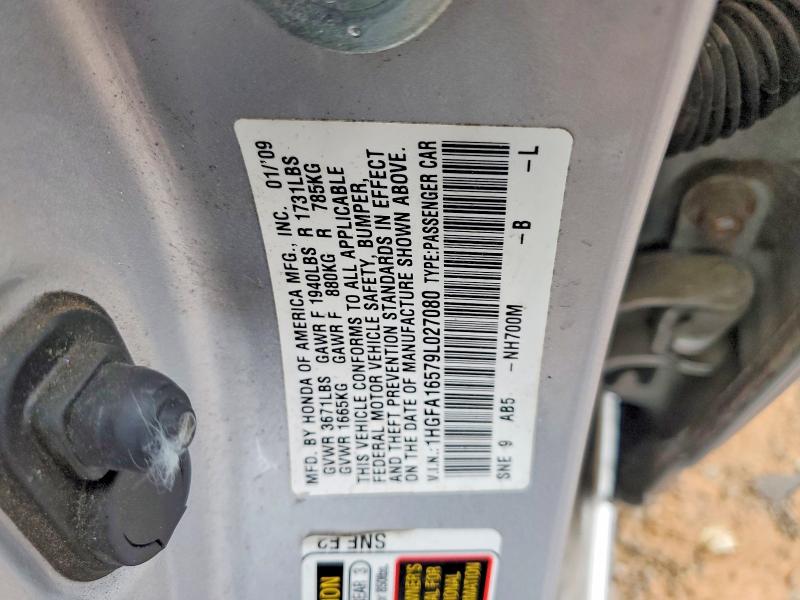 2009 Honda Civic მანქანა იყიდება აუქციონზე, vin: 1HGFA16579L027080, აუქციონის ნომერი: 51760096