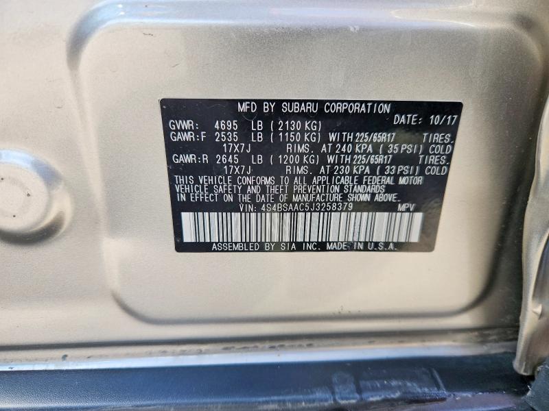 Продаж на аукціоні авто 2018 Subaru Outback, vin: 4S4BSAAC5J3258379, номер лоту: 50533456