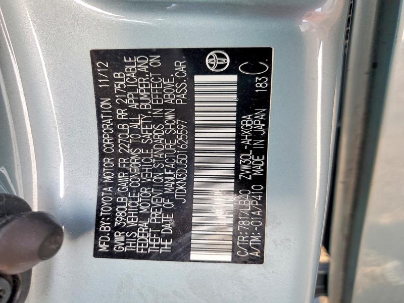 49497146 :رقم المزاد ، JTDKN3DU5D1625597 vin ، 2013 Toyota Prius مزاد بيع