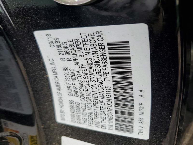 Aukcja sprzedaży 2018 Honda Accord, vin: 1HGCV1F1XJA131115, numer aukcji: 42042046