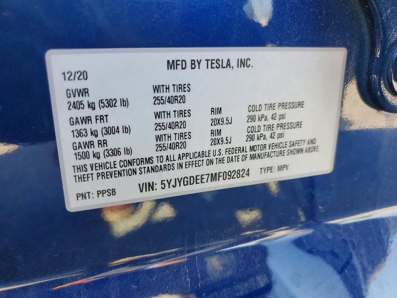 Aukcja sprzedaży 2021 Tesla Model Y, vin: 5YJYGDEE7MF092824, numer aukcji: 49837716