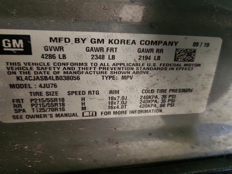 50703216 :رقم المزاد ، KL4CJASB4LB038056 vin ، 2020 Buick Encore مزاد بيع