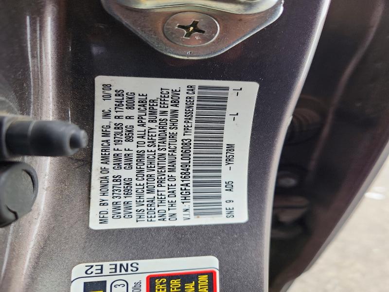 Aukcja sprzedaży 2009 Honda Civic, vin: 1HGFA16849L006083, numer aukcji: 51719966