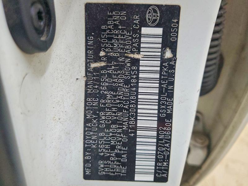 49574166 :رقم المزاد ، 4T1BK3DBXBU418458 vin ، 2011 Toyota Avalon مزاد بيع