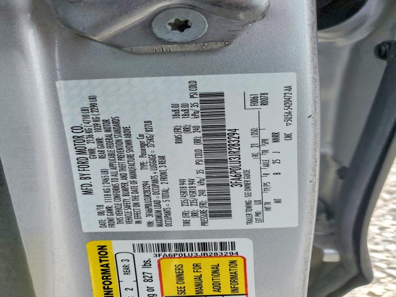 Продажа на аукционе авто 2018 Ford Fusion, vin: 3FA6P0LU3JR283294, номер лота: 52145886