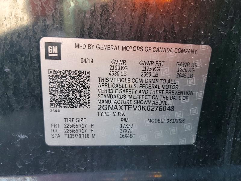 Продаж на аукціоні авто 2019 Chevrolet Equinox, vin: 2GNAXTEV3K6276048, номер лоту: 50146256