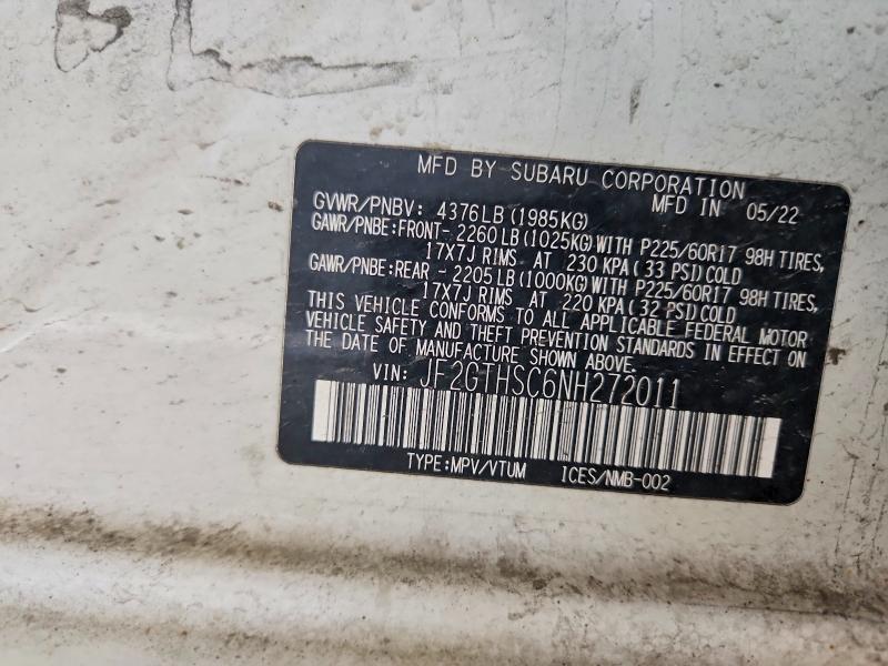 2022 Subaru Crosstrek მანქანა იყიდება აუქციონზე, vin: JF2GTHSC6NH272011, აუქციონის ნომერი: 50300696