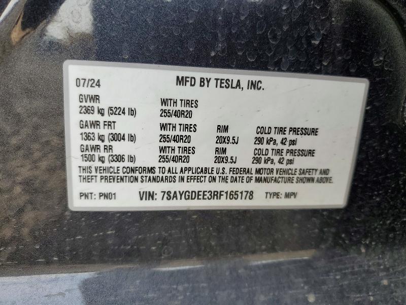 50526096 :رقم المزاد ، 7SAYGDEE3RF165178 vin ، 2024 Tesla Model Y مزاد بيع