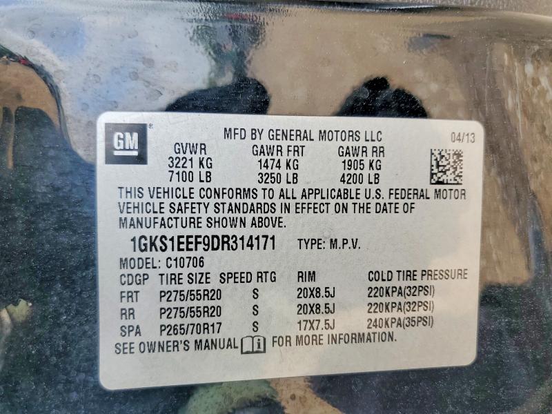 49503426 :رقم المزاد ، 1GKS1EEF9DR314171 vin ، 2013 Gmc Yukon مزاد بيع
