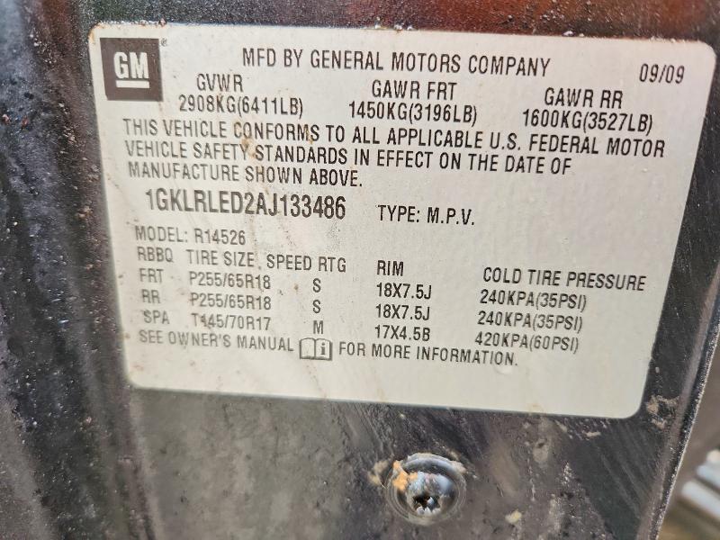 49051396 :رقم المزاد ، 1GKLRLED2AJ133486 vin ، 2010 Gmc Acadia مزاد بيع