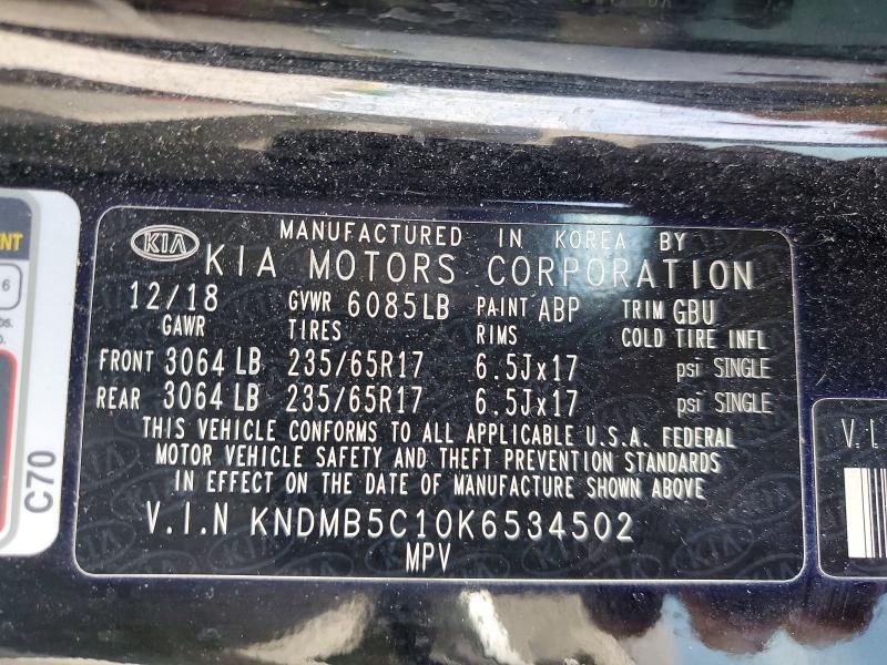 49952076 :رقم المزاد ، KNDMB5C10K6534502 vin ، 2019 Kia Sedona مزاد بيع